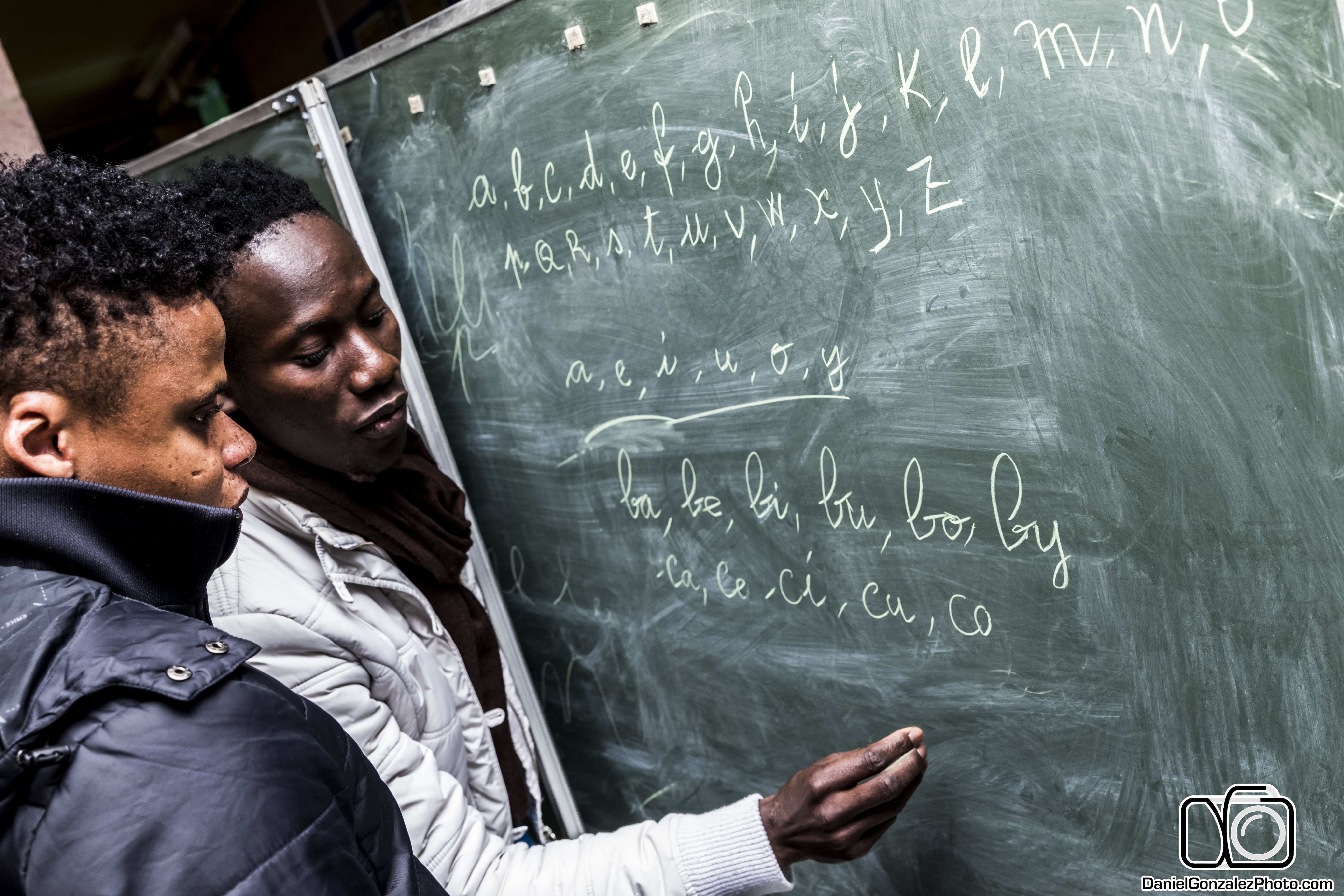 Asylum seekers during a French class at Kraainem
